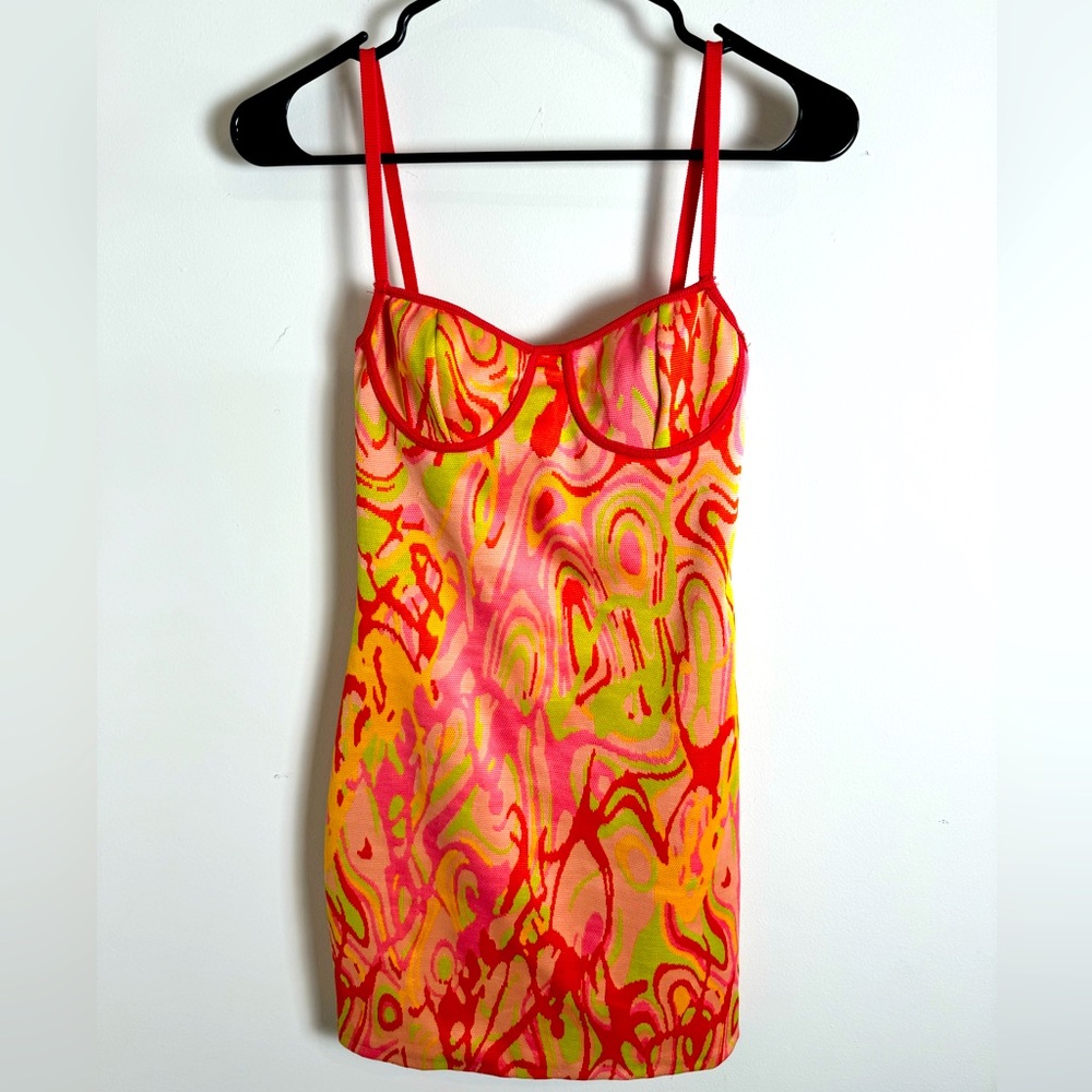 Zara Red and Yellow Abstract Mini Dress